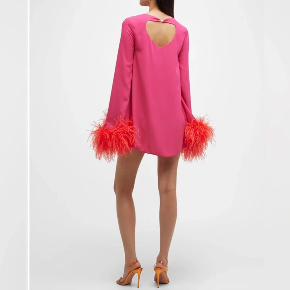 NERVI Penelope Flare-Sleeve Mini Shift Dress w/ Feather Trim - Picture 8 of 9